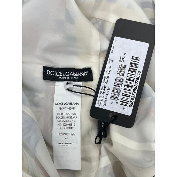 NWT Dolce & Gabbana White Yellow Majolica print Silk Charmeuse Dress IT 42 M - Picture 12 of 12